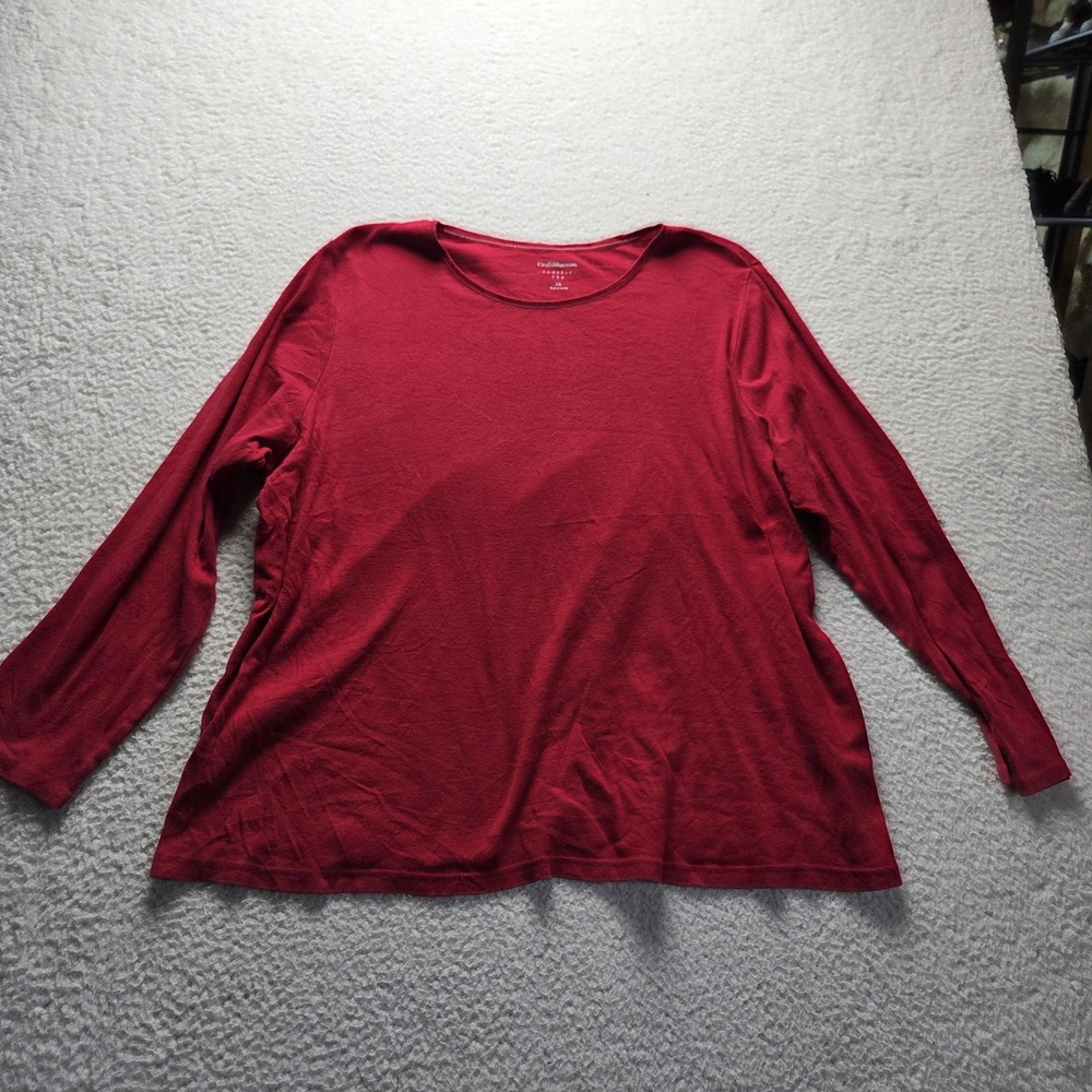 Croft & Barrow Shirt Womens Plus 2X Red Crew Neck Long Sleeve Solid Jersey Top